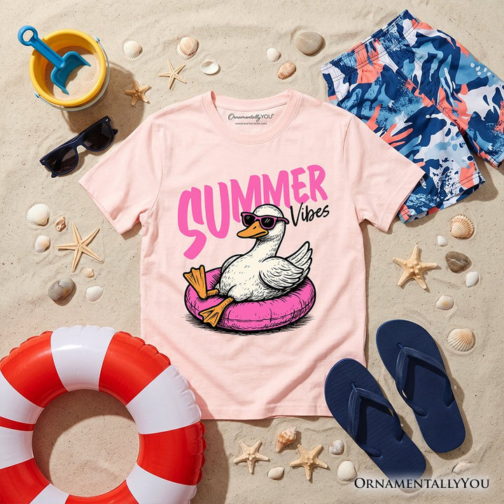 Kids Summer Vibes Goose T-Shirt, Funny Beach Vacation Youth Tee Kid's T-Shirts OrnamentallyYou Light Pink XS 