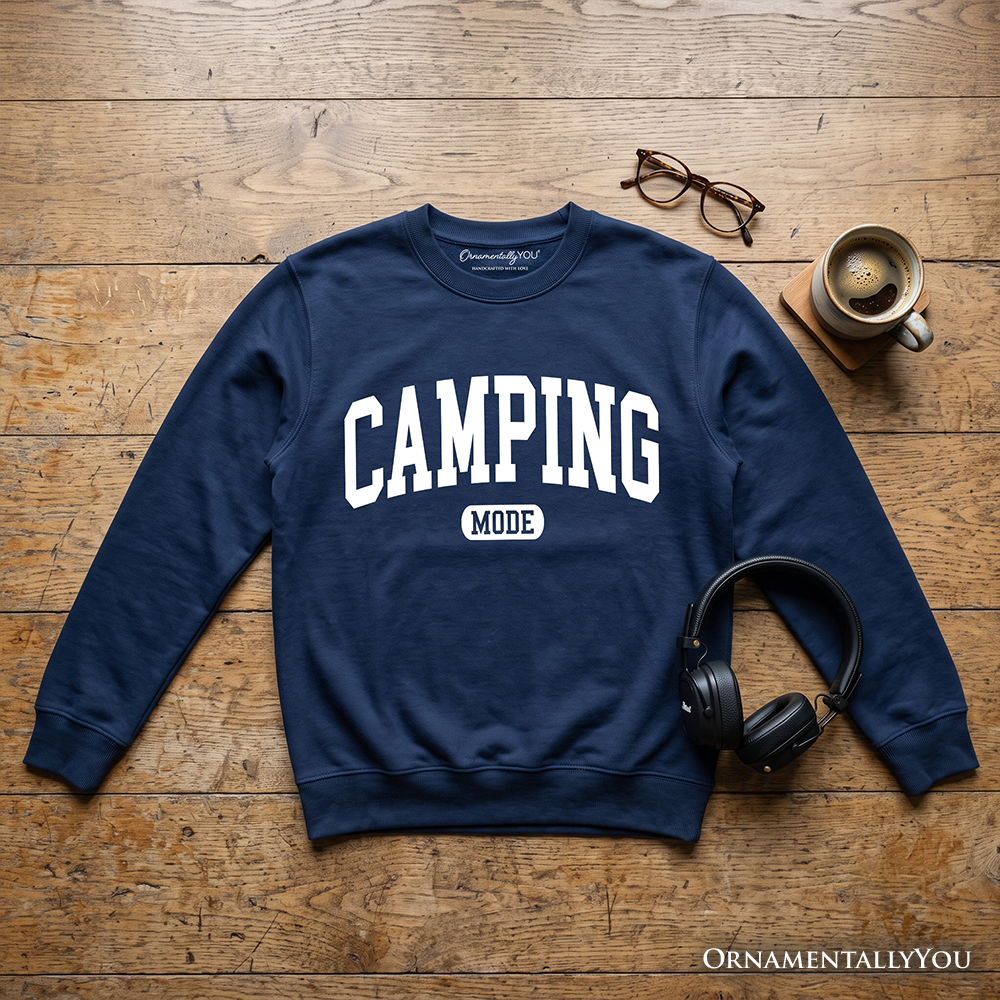 Camping Mode Varsity Sweatshirt, Minimalist Outdoors Sweater