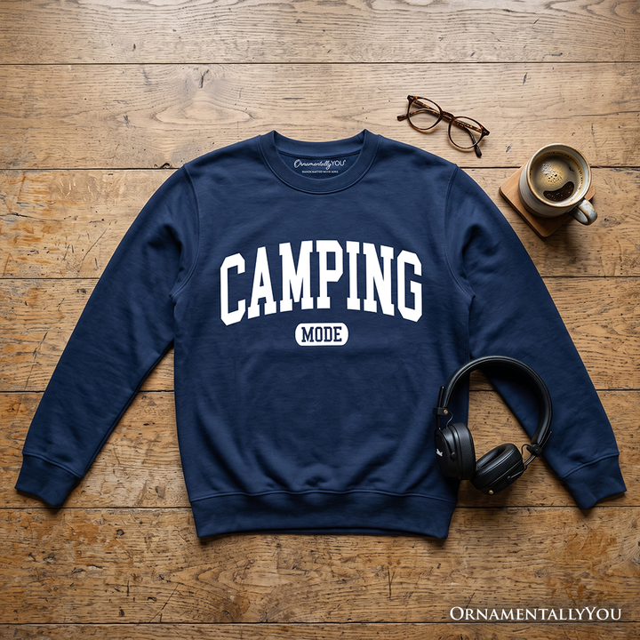 Camping Mode Varsity Sweatshirt, Minimalist Outdoors Sweater