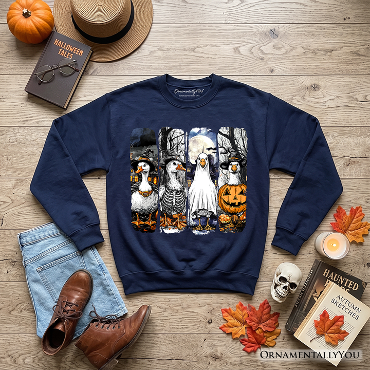 Halloween Goose in Costume Sweatshirt, Spooky Fall Geese Sweater for Bird Enjoyers