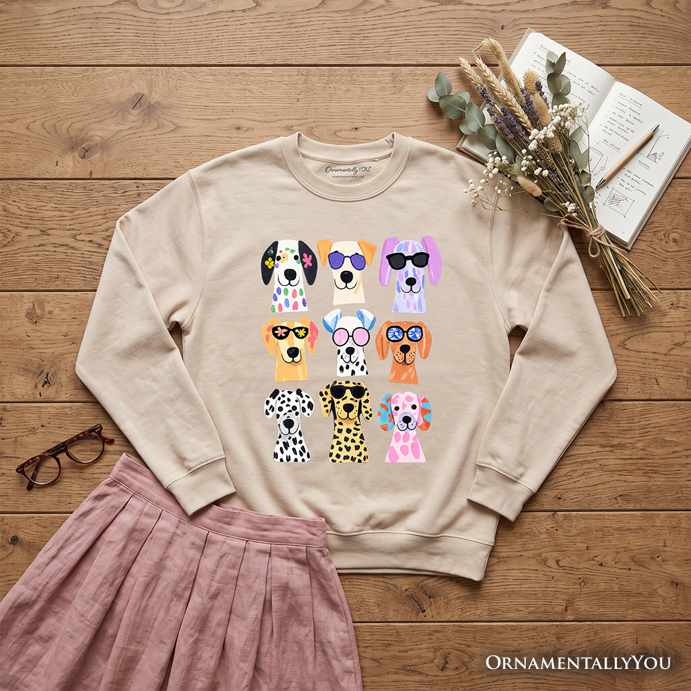 Colorful Dogs Sweatshirt, Animals Breeds Summer Sweater