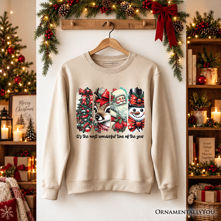 It's Most Wonderful Time Of The Year Sweatshirt, Reindeer, Santa, Snowman Vintage Sweater for Christmas