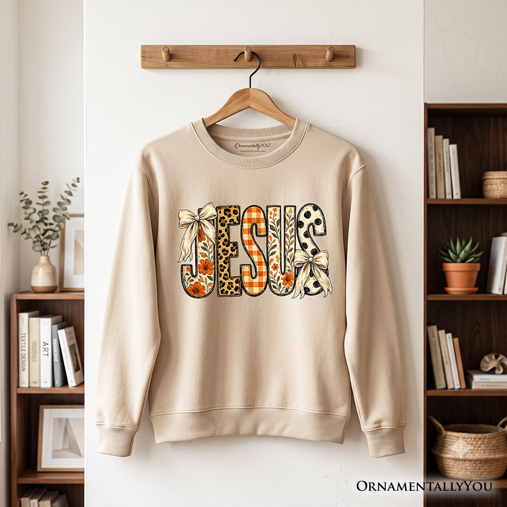 Jesus Coquette Fall Sweatshirt, Leopard Plaid Floral Christian Faith Sweater