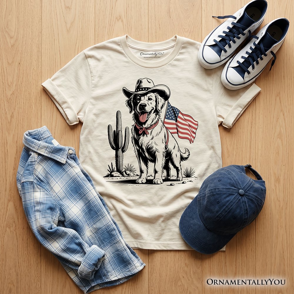 Kids American Cowboy Dog T-Shirt, Western Youth 4th of July Tee for Pet Lovers Kid's T-Shirts OrnamentallyYou Sand XS 