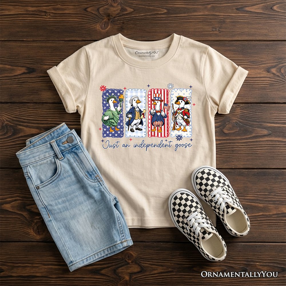 Kids Just An Independent Goose Patriotic T-Shirt, Funny Youth 4th of July Tee Kid's T-Shirts OrnamentallyYou Sand XS 