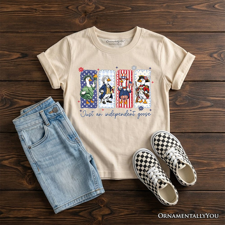 Kids Just An Independent Goose Patriotic T-Shirt, Funny Youth 4th of July Tee Kid's T-Shirts OrnamentallyYou Sand XS 