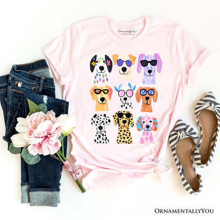 Colorful Dogs T-Shirt, Animals Breeds Summer Tee