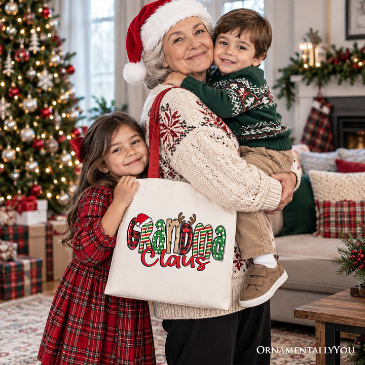 Grandma Claus Retro Christmas Tote Bag, Matching Family Holiday Gift Shopper