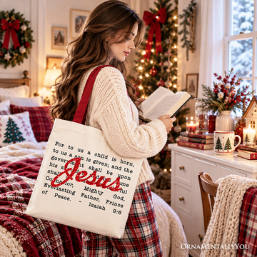 Jesus Christmas Bible Verse Tote Bag, Isaiah 9:6 Gift Shopper for Faithful Believers