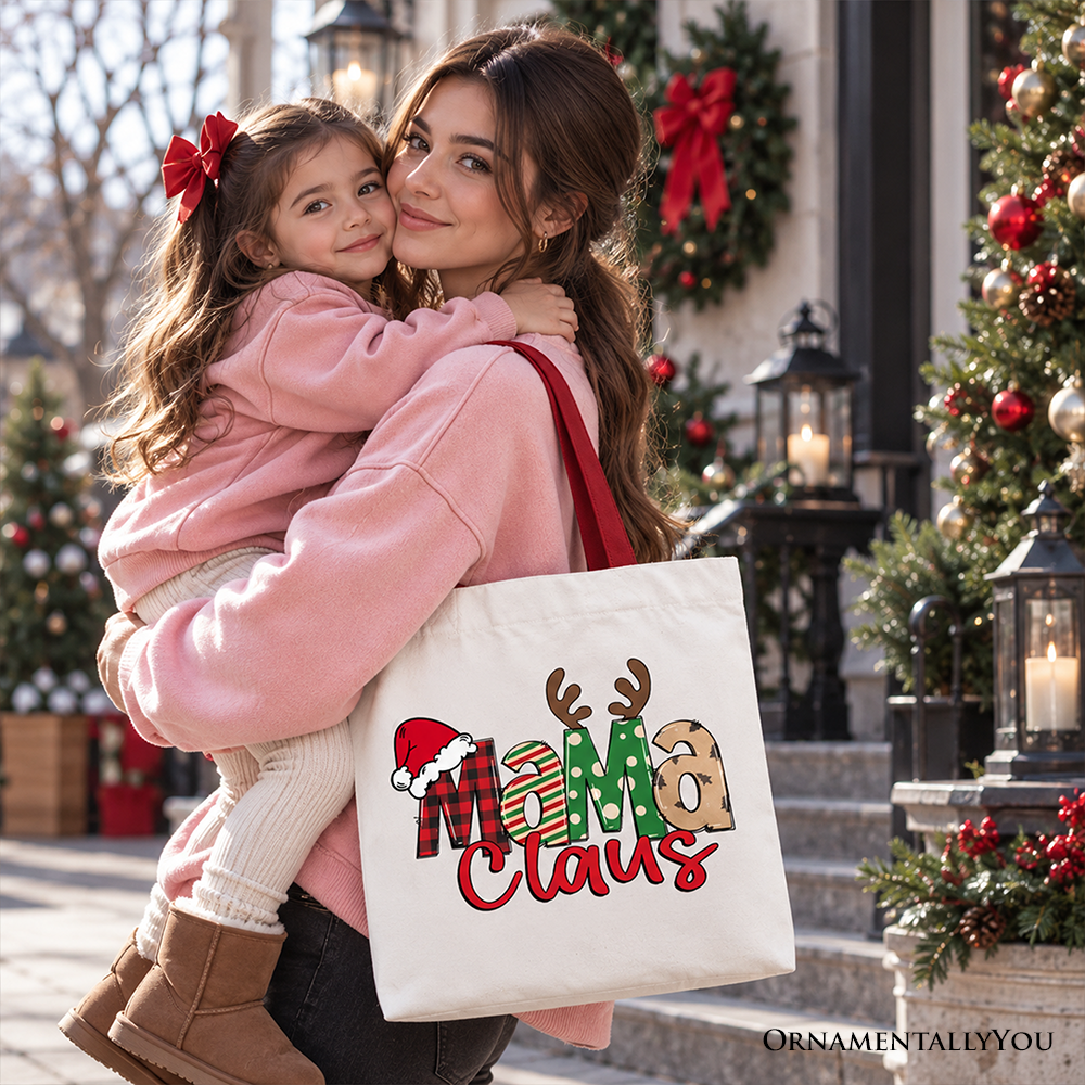Mama Claus Retro Christmas Tote Bag, Matching Family Holiday Gift Shopper