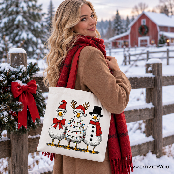 Vintage Christmas Silly Goose Tote Bag, Snowman Spoof Winter Gift Shopper