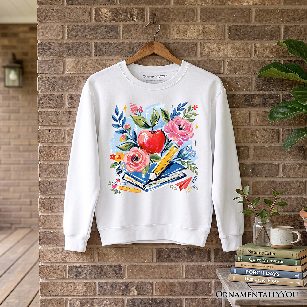 Boho Floral Teacher Sweatshirt, Watercolor Back to School Sweater