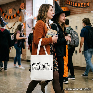 Cute Ghost Teacher Halloween Tote Bag, Retro Boo Spooky School Gift Shopper Tote Bag OrnamentallyYou 