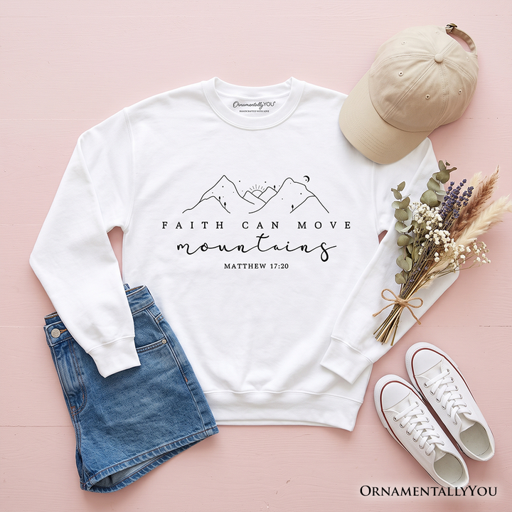Faith Can Move Mountains Matthew 17:20 Christian Sweatshirt, Minimalist Mountain Religious Sweater