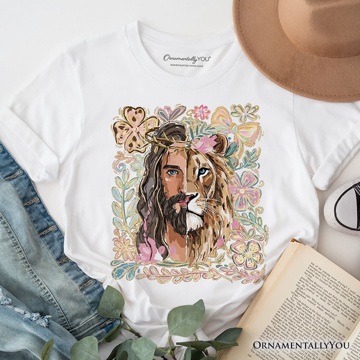 Lion of Judah Christian T-Shirt, Floral Jesus Religious Faith Tee