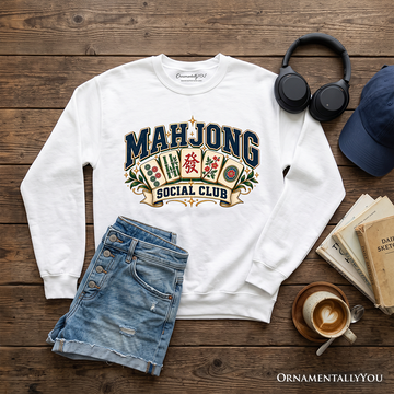 Mahjong Social Club Sweatshirt, Vintage Collegiate Tile Game Sweater