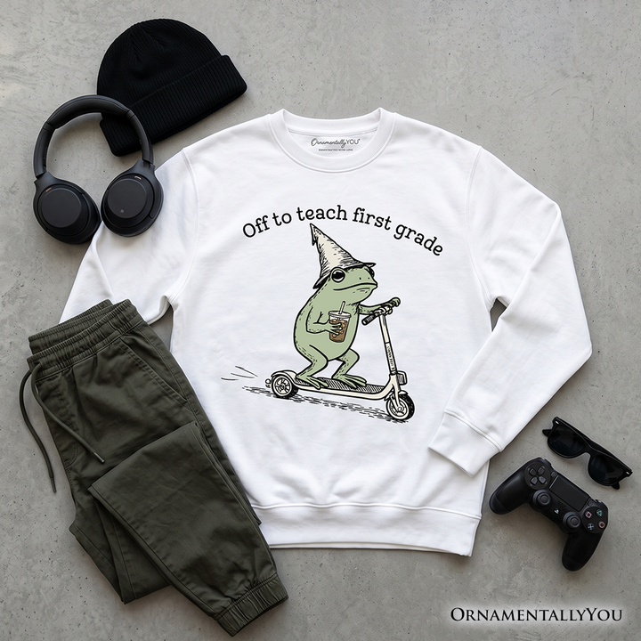 Off to Teach First Grade Frog Sweatshirt, Funny Teachers Sweater