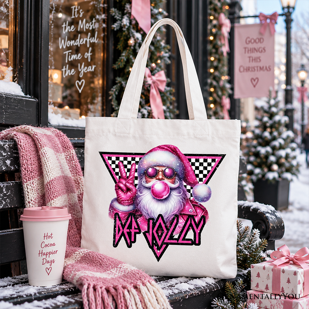 Pink Santa Blowing Bubblegum Tote Bag, Def Jolly Coquette Retro Christmas Gift Shopper