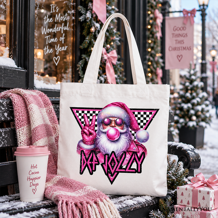 Pink Santa Blowing Bubblegum Tote Bag, Def Jolly Coquette Retro Christmas Gift Shopper