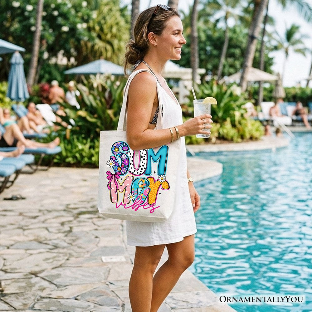 Summer Vibes Retro Floral Tote Bag, Coastal Beach Gift Shopper Tote Bag OrnamentallyYou 