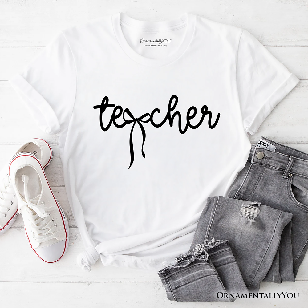Teacher Coquette Bow T-Shirt, Minimalist Back to School Tee