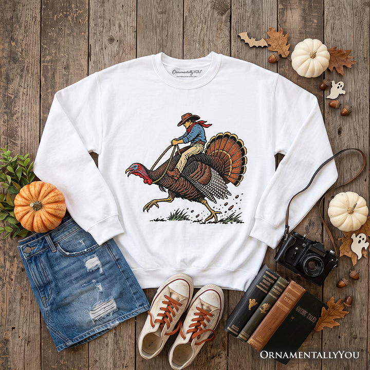 Turkey Rodeo Cowboy Thanksgiving Sweatshirt, Funny Western Fall Sweater