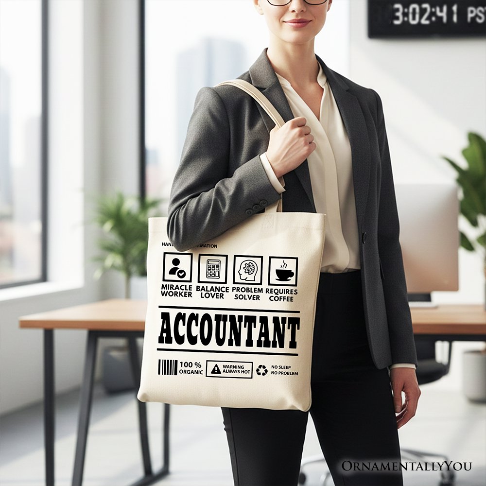 Accountant Nutrition Facts Tote Bag, Bookkeeper Humor Gift Shopper Tote Bag OrnamentallyYou 