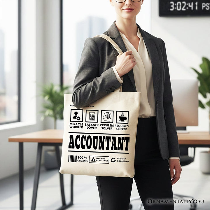 Accountant Nutrition Facts Tote Bag, Bookkeeper Humor Gift Shopper Tote Bag OrnamentallyYou 