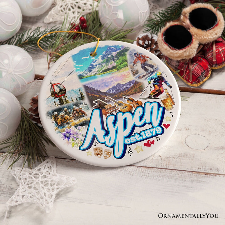 Adventurous Aspen Colorado Ornament, Snow Mountains, Nature Traveler and Skiing Vacation Souvenir Ceramic Ornament OrnamentallyYou 