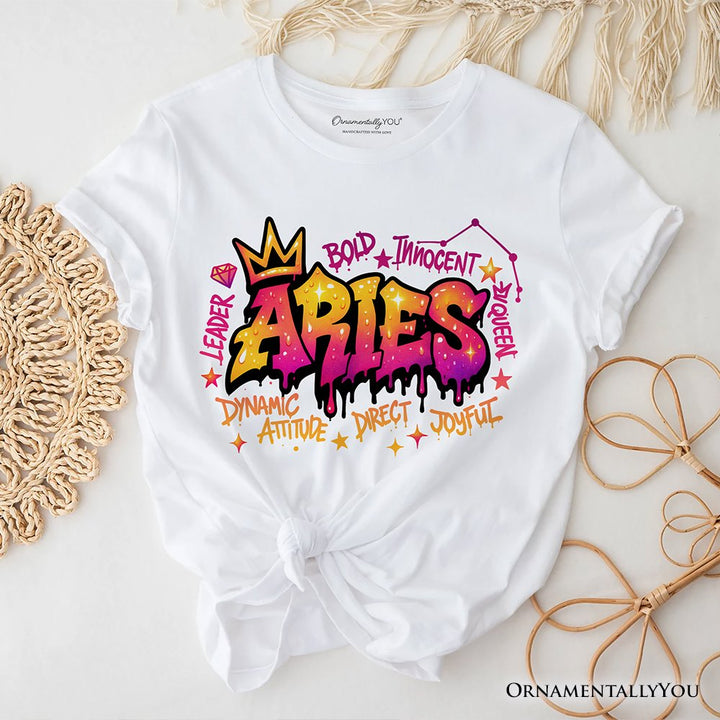 Aries Graffiti Zodiac T-Shirt, Street Style Astrology Horoscope Tee T-Shirts OrnamentallyYou White XS 