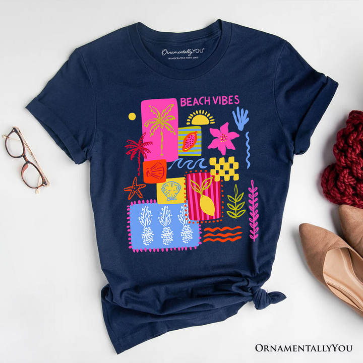 Beach Vibes Patchwork Summer T-Shirt, Preppy Beach Aesthetic Tee