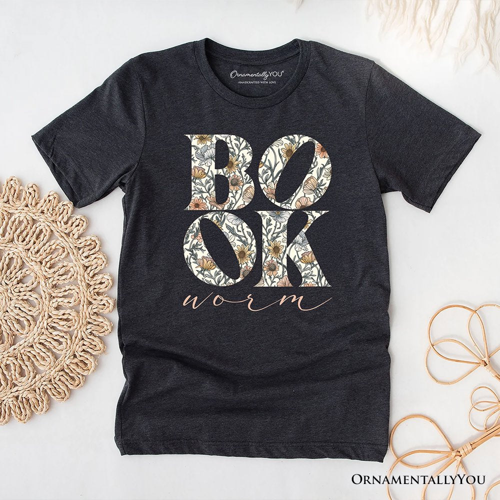 Bookworm Floral T-Shirt, Boho Wildflower Book Lover Tee T-Shirts OrnamentallyYou Gray XS 