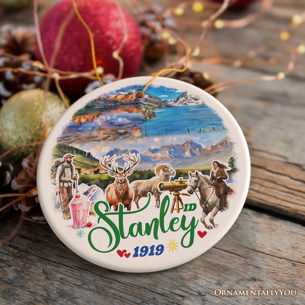 Breathtaking Stanley Mountain Town Ornament, Idaho Wilderness Christmas Gift and Scenic Lakeside Souvenir