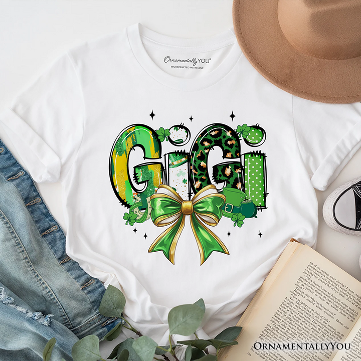 Coquette Gigi Bow St Patrick’s Day T-Shirt, Green Lucky Shamrock Clover Tee