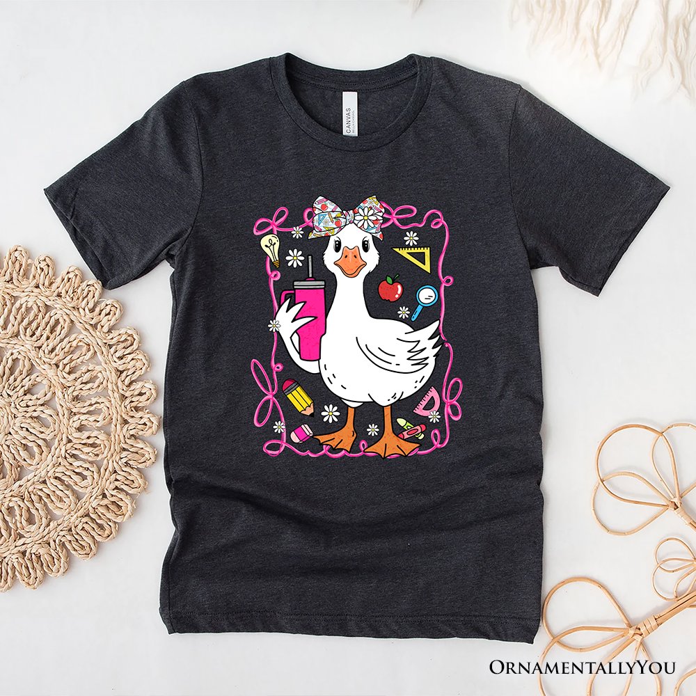 Coquette Teacher Goose T-Shirt, Funny Classroom Tee for Educators T-Shirts OrnamentallyYou Gray XS 