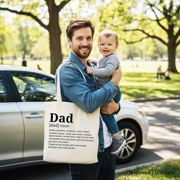 Dad Definition Canvas Tote Bag, Funny Fathers Day Gift Shopper Tote Bag OrnamentallyYou 