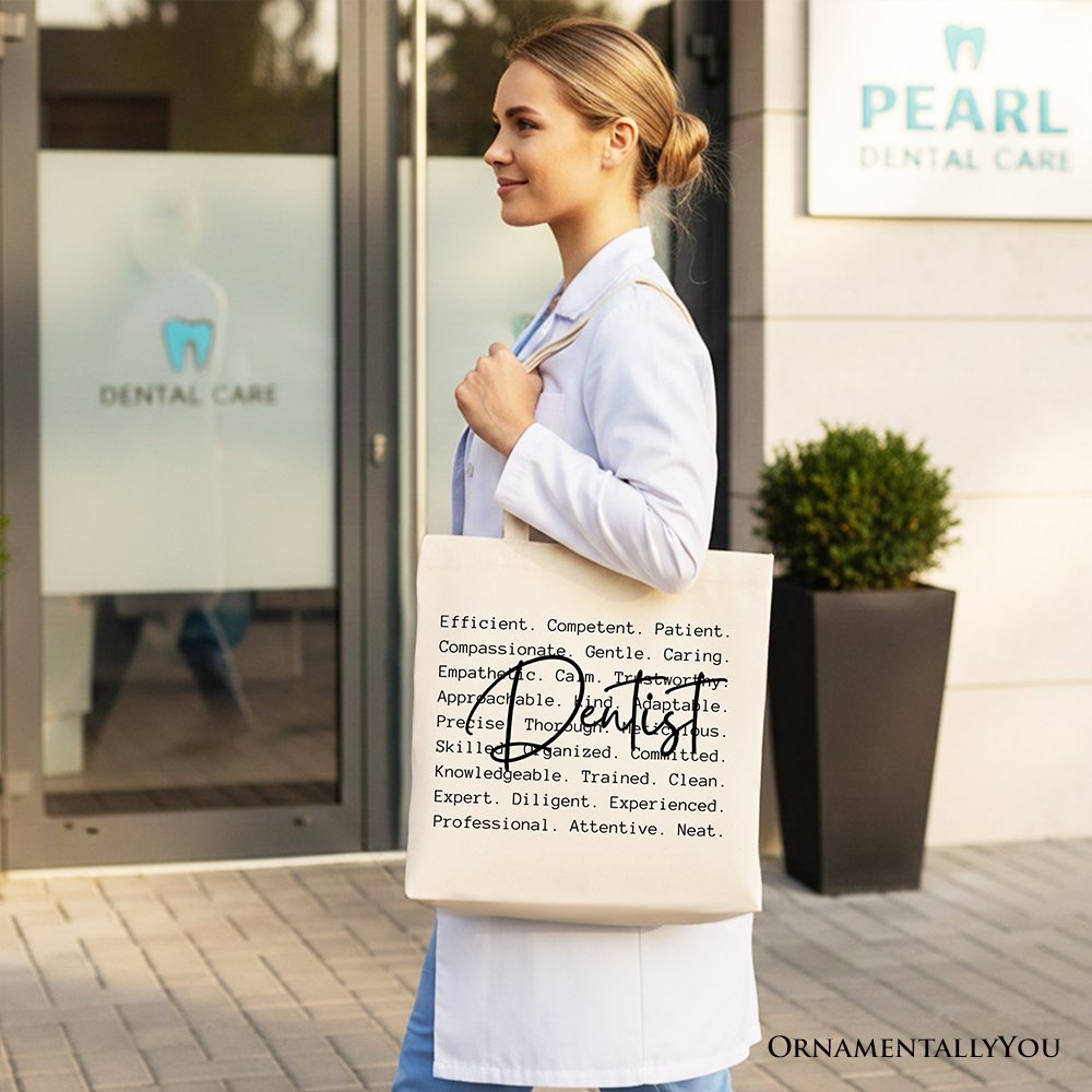 Dentist Definition Canvas Tote Bag, Dental Appreciation Words Gift Shopper Tote Bag OrnamentallyYou 