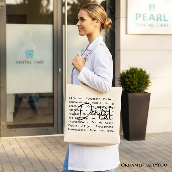 Dentist Definition Canvas Tote Bag, Dental Appreciation Words Gift Shopper Tote Bag OrnamentallyYou 