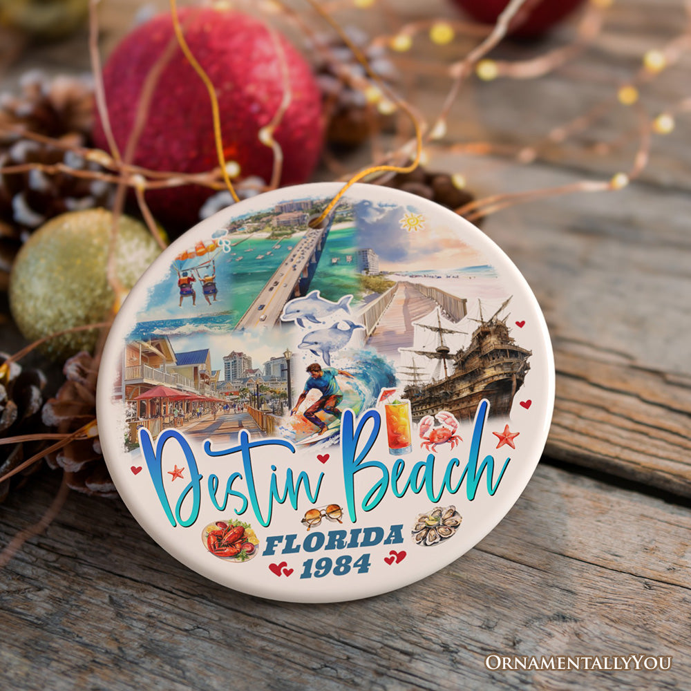 Destin Beach Florida Coastal Vacation Paradise Christmas Ornament, Emerald Coast Souvenir