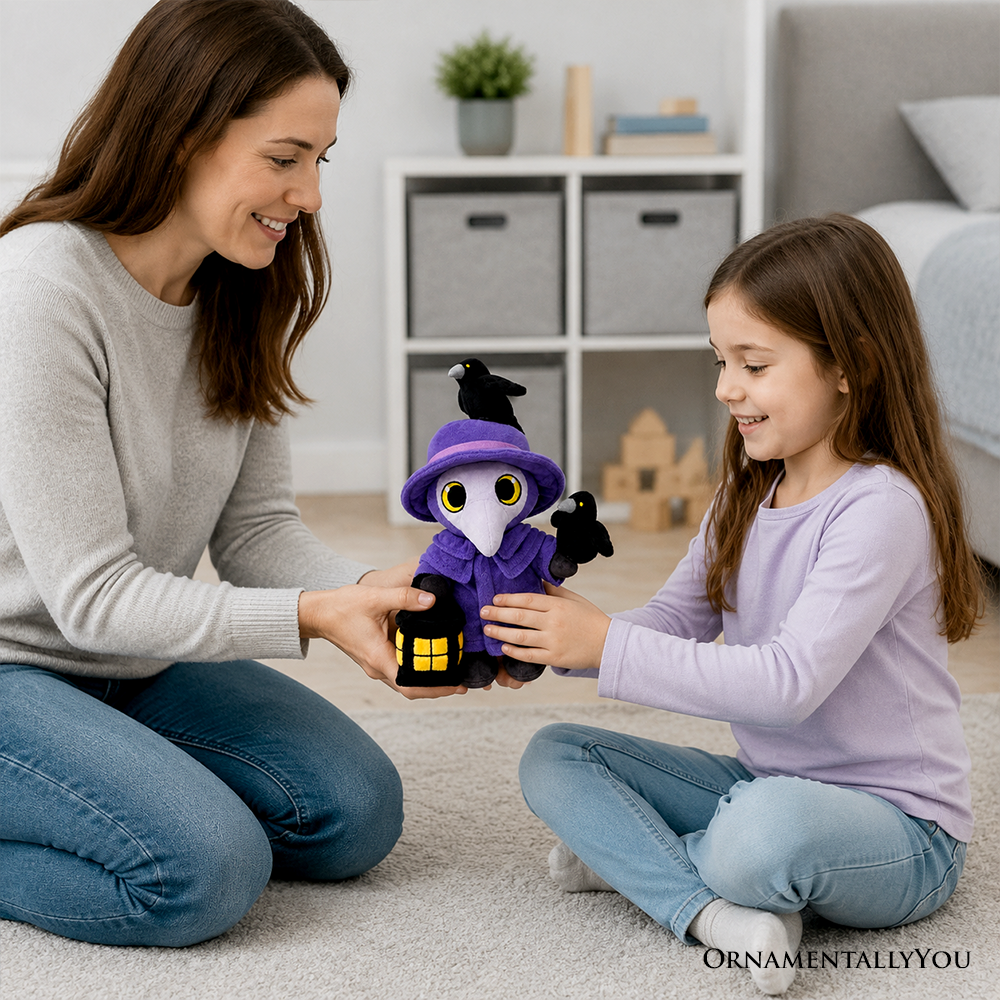 Dr. Crowford Plague Doctor Plush Toy with Ravens and Lantern, 12" Stuffed Toy Gift for Children