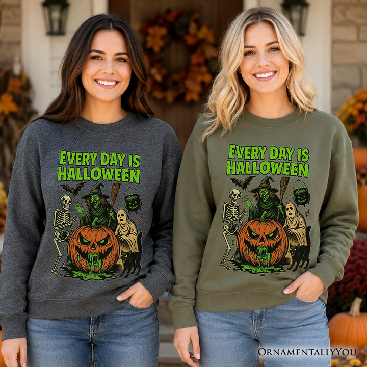 Every Day Is Halloween Sweatshirt, Vintage Pumpkin Witch Spooky Sweater for Eternal Spook Enthusiasts