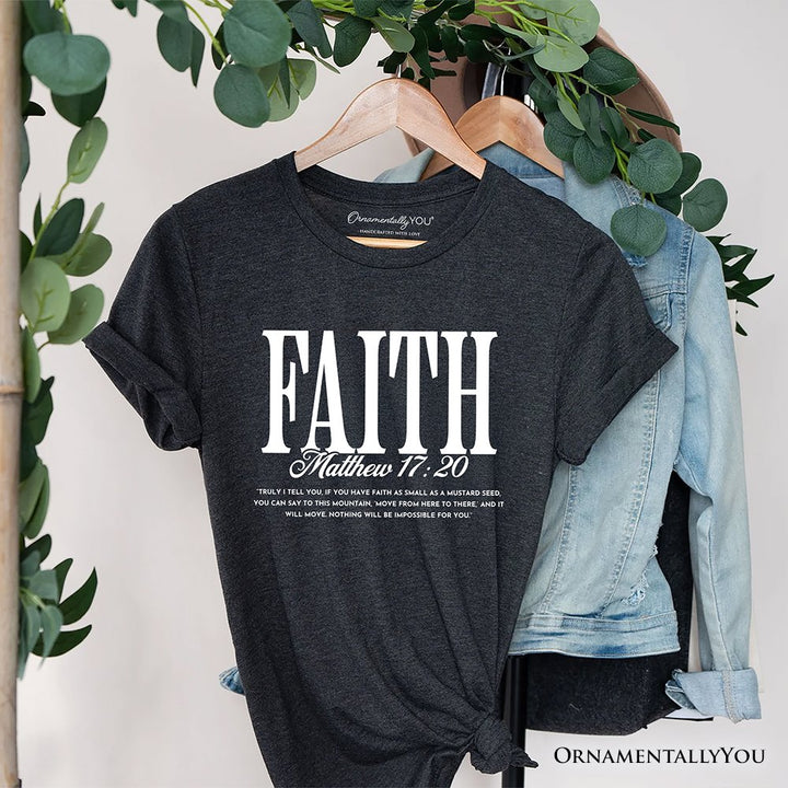 Faith Matthew 17:20 Christian T-Shirt, Minimal Bible Verse Inspirational Tee T-Shirts OrnamentallyYou Dark Gray XS 