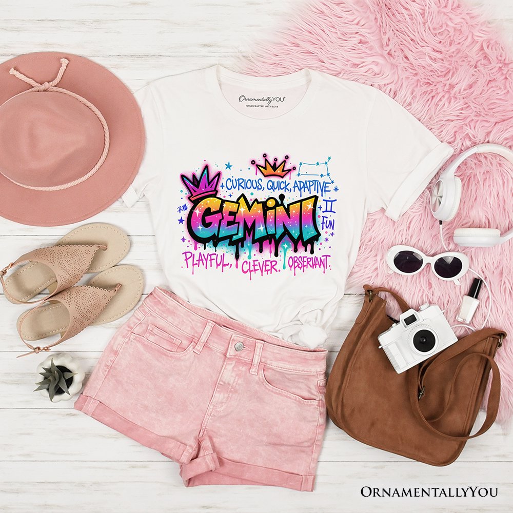 Gemini Graffiti Zodiac T-Shirt, Street Style Astrology Horoscope Tee T-Shirts OrnamentallyYou White XS 