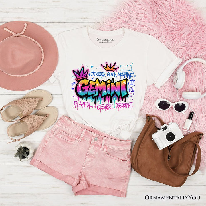 Gemini Graffiti Zodiac T-Shirt, Street Style Astrology Horoscope Tee T-Shirts OrnamentallyYou White XS 