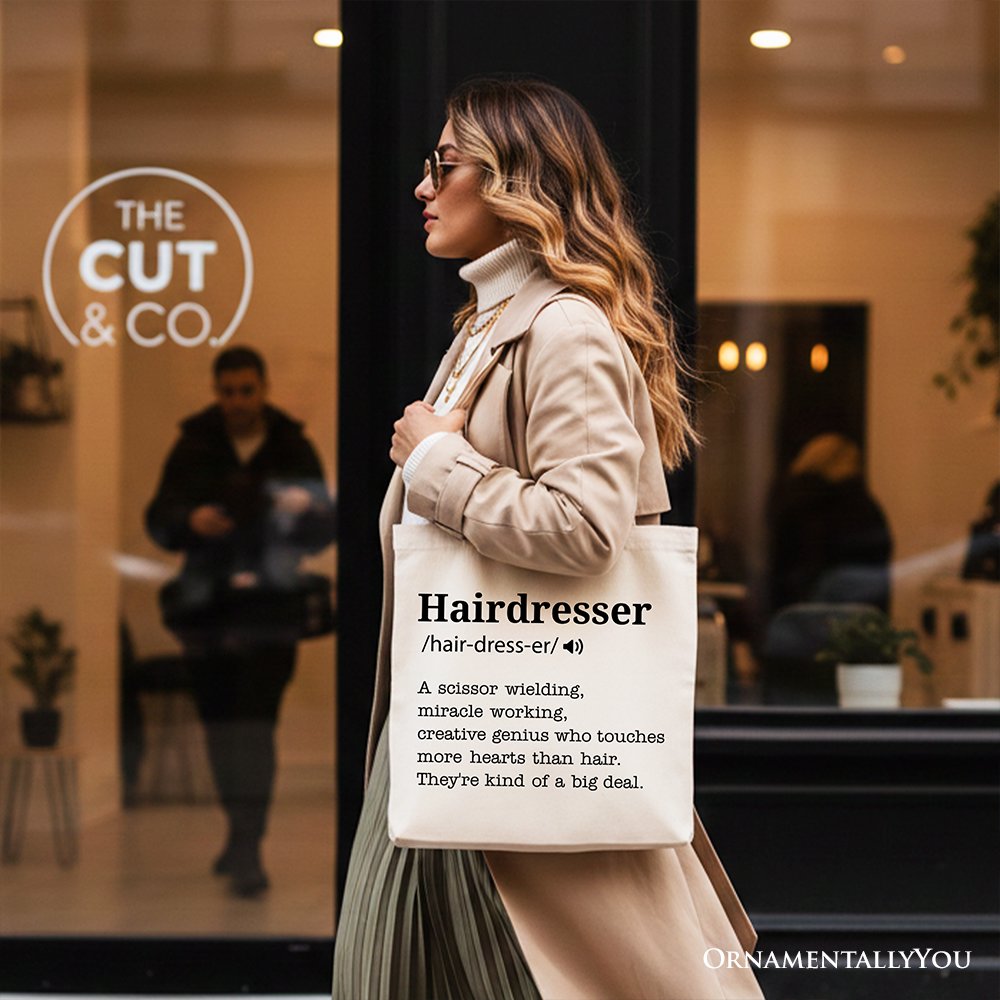 Hairdresser Definition Canvas Tote Bag, Funny Gift Shopper for Creative and Talented Stylists Tote Bag OrnamentallyYou 