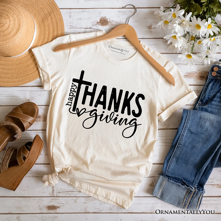 Happy Thanksgiving Minimalist T-Shirt, Christian Religious Fall Tee