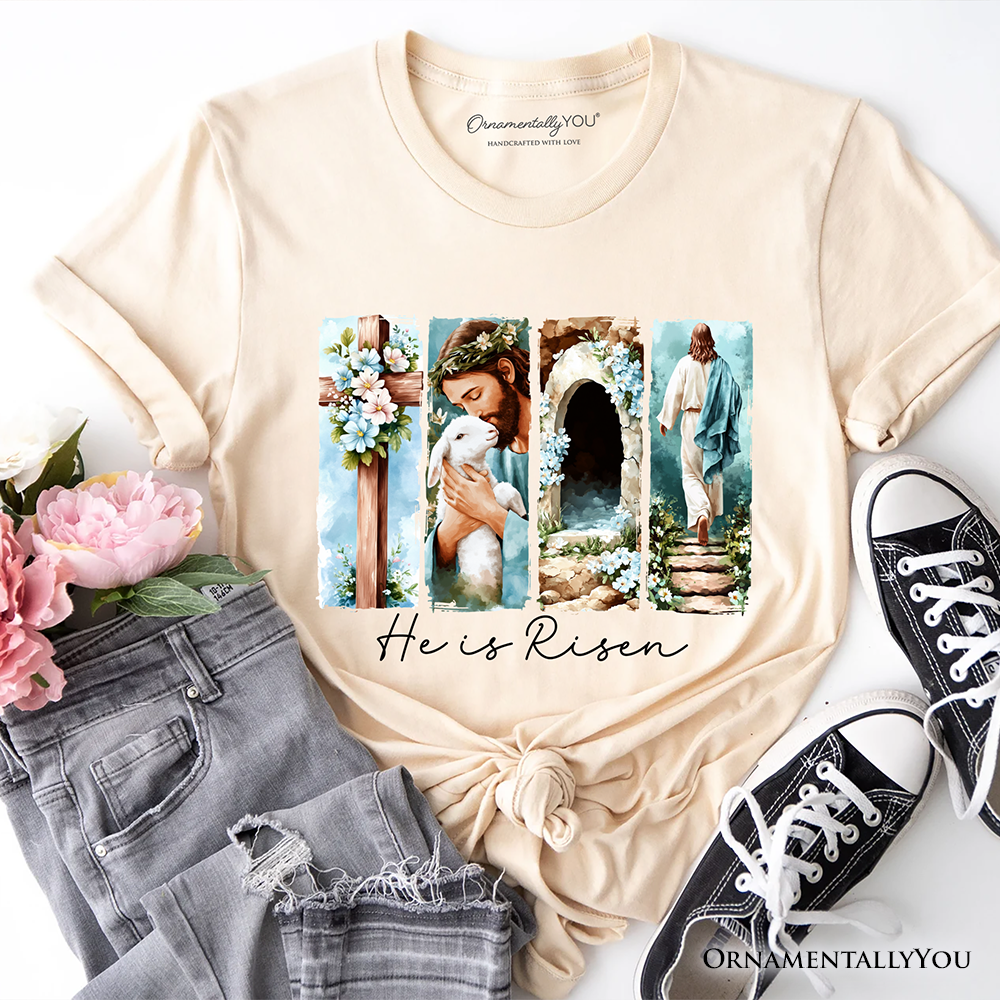 He Is Risen Christian Brushstroke T-Shirt, Festive Easter Tee