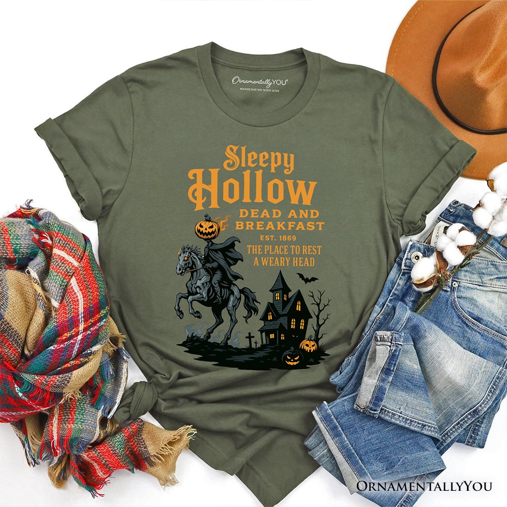Headless Horseman Sleepy Hollow Halloween T-Shirt, Dead and Breakfast Retro Tee T-Shirts OrnamentallyYou Military Green XS 