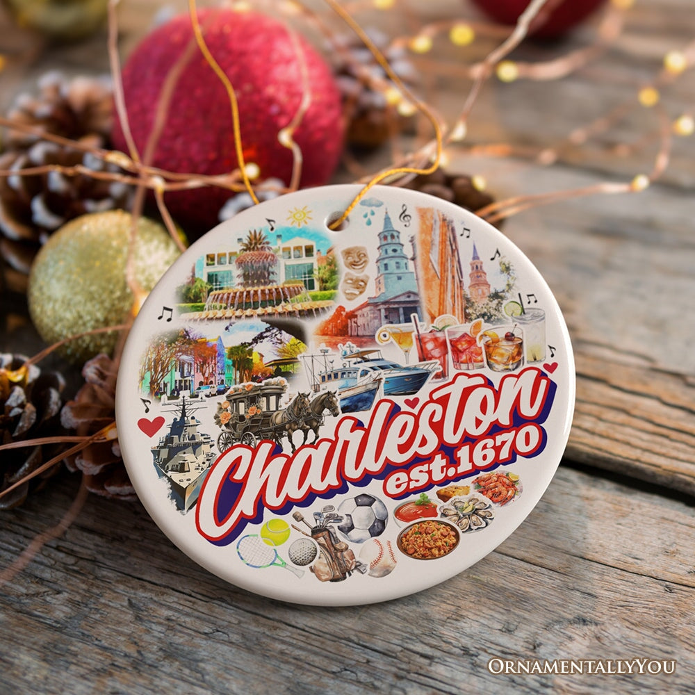 Historically Vibrant Charleston Ornament, Charming Coastal City South Carolina Christmas Gift Ceramic Ornament OrnamentallyYou Oval 