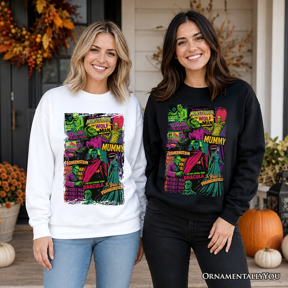 Horror Comic Classic Monsters Sweatshirt, Vintage Scary Halloween Sweater
